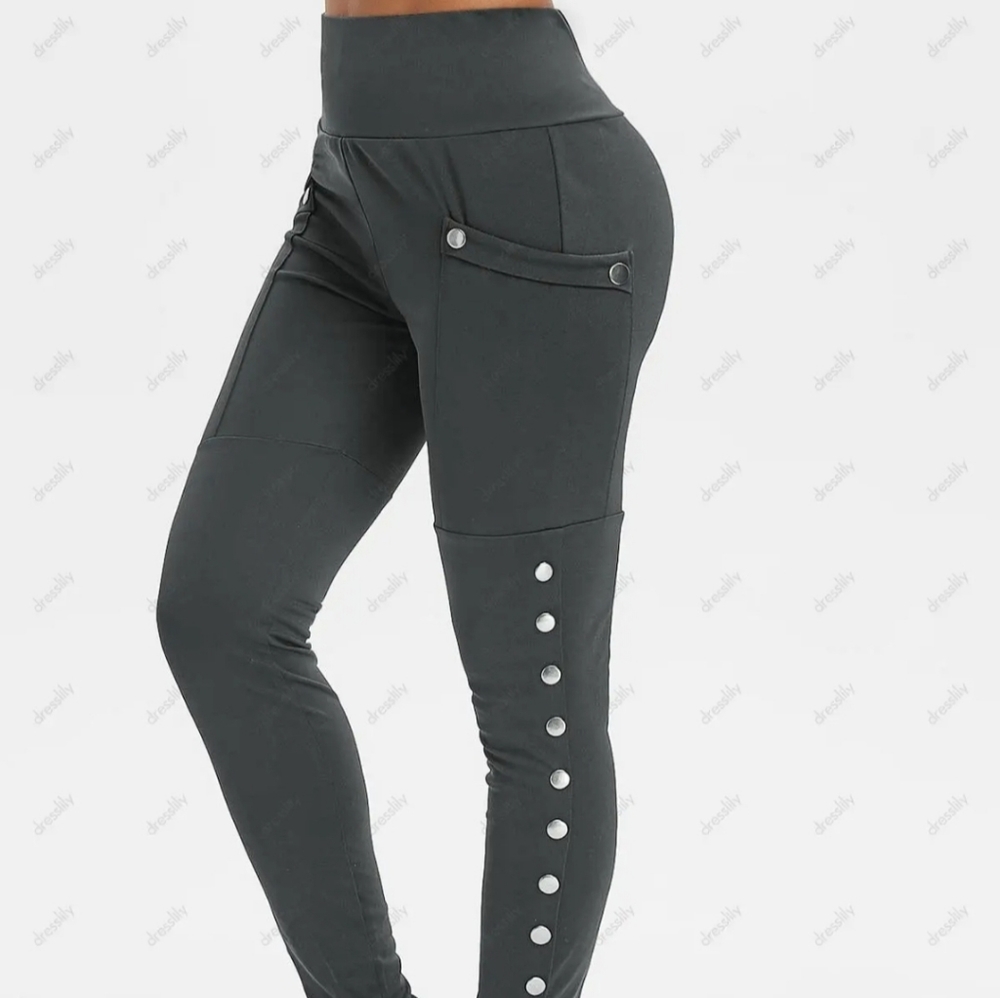 Button Leg Skinny Pants